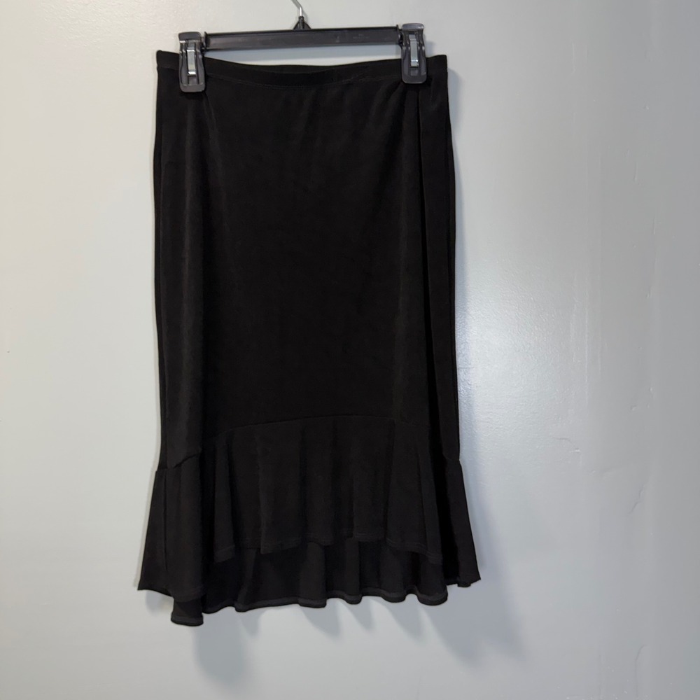 White Stag Vintage 90s Y2K Black Soot Ruffle Hem Slinky Midi Skirt Size M 8-10